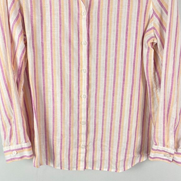 Chicos No-Iron Linen Metallic Striped Roll-Tab Shirt Size 1 US Medium - Picture 3 of 11